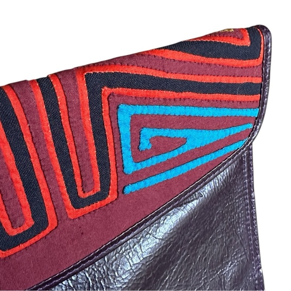 Boutique Handmade Clutch Purple Colombian Leather Quilted Vibrant Geometric - Picture 2 of 5